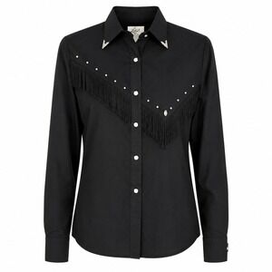 Vintage Lilia Smith Western Fringe Shirt Women M Black USA Made Cowboy Rodeo